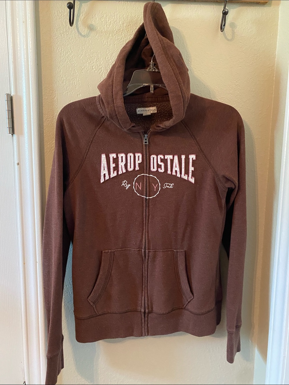 Aéropostale Brown Full-Zip Hoodie with Logo Size Small